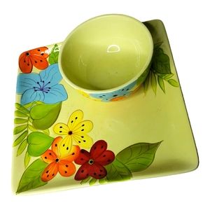 Laurie Gates Designs California Square Plate Bowl Wildflower Jungle Flower Set